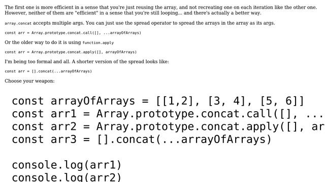 Code Review: Javascript reducing an array of arrays to a single array with concat or push