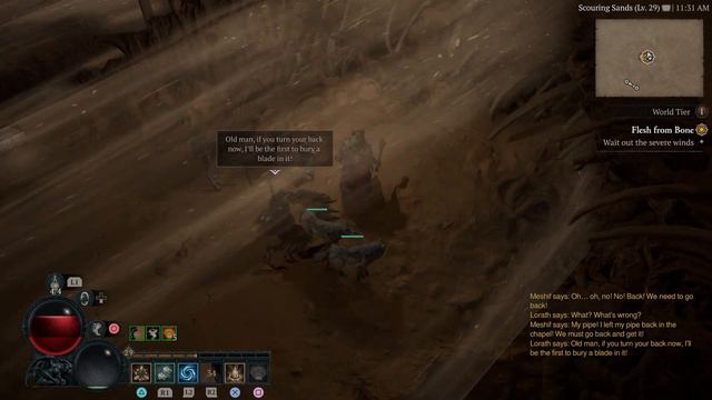 Diablo 4 - Flesh From Bone: Follow Meshif Through The Sandstorm: Follow to Cover & Wait Out Winds