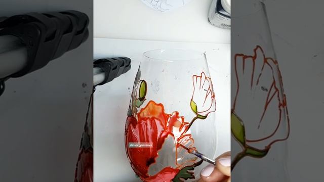 Витражная роспись по стеклу. "Мак" часть 2