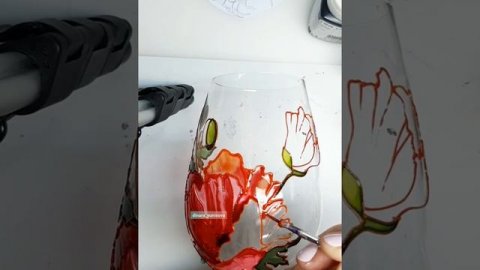 Витражная роспись по стеклу. "Мак" часть 2