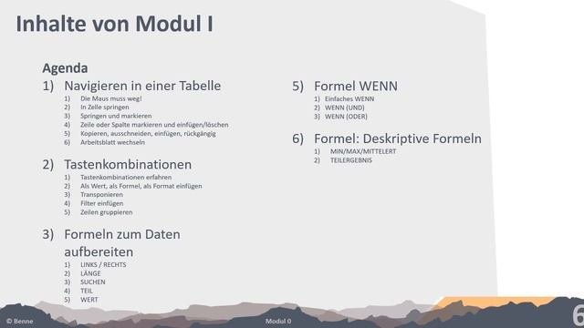 Excel: Organisatorisches  Modul 1 - 0  Daten vorbereiten