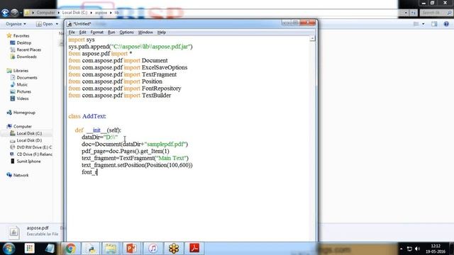 How to add text to a pdf file using Jython