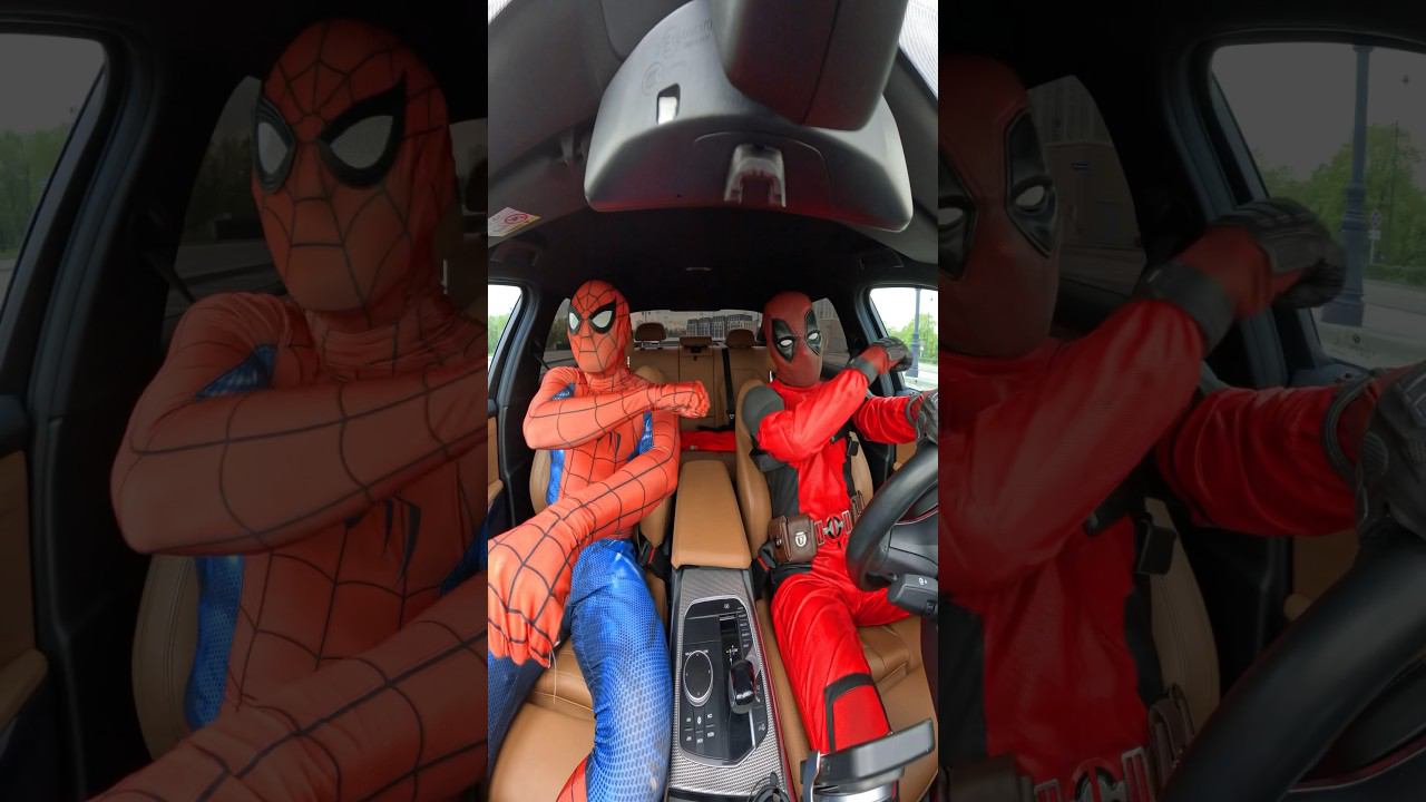 Spiderman and Deadpool funny dancing in the Car@RussianDeadpool
