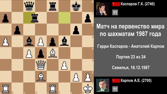 Каспаров - Карпов. Матч на первенство мира по шахматам 1987 года. Партия 23 из 24 (Севилья, 16.12)