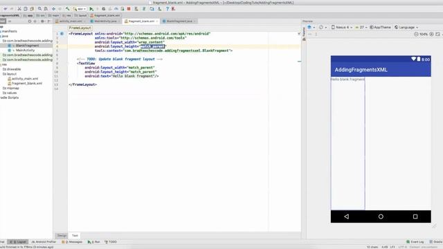 Android Studio Tutorial - Adding Fragments In XML