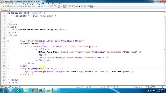 Solution for Notice: Undefined variable: in index.php on line | PHP Tutorials