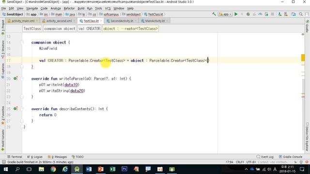 10강 kotlin(코틀린) 기반 Android 9.0 ver 2단계 - 객체 전달하기