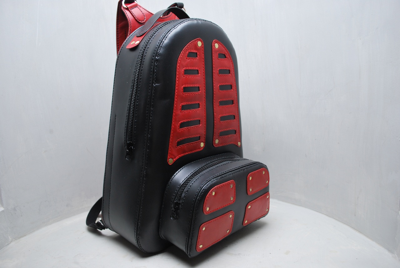 Рюкзак " BLACK RED MACHINE"./ Lether backpack