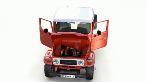 Toyota Land Cruiser FJ 40 Red with Interior and Chassis 3D Model