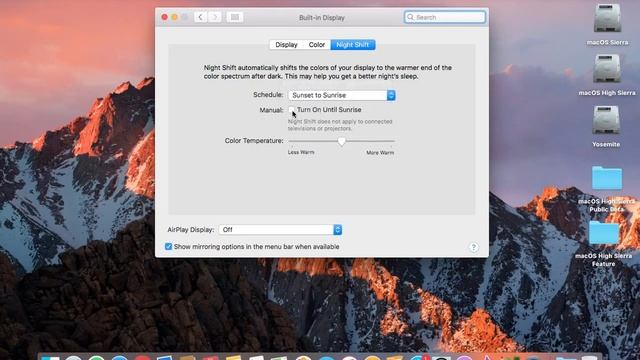Toggle Night Shift Mac macOS