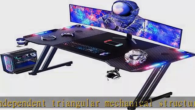 HLDIRECT 47 Inch LED Gaming Desk Gamer Workstation Carbon Fibre Surface Gamer Table Large Ergonomic