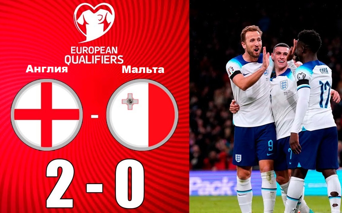 Англия - Мальта  2-0.   ЕВРО. Квалификация. Тур 9.