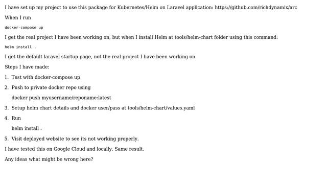 DevOps & SysAdmins: Helm Chart loads default Laravel instead of real site
