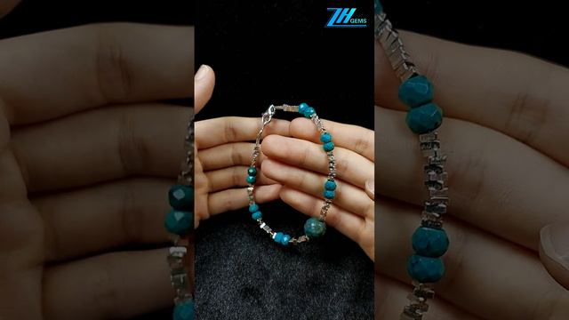 Natural turquoise faceted beads and 925 silver bracelet One of a Kind Boho Gifts for Her 20240515-08