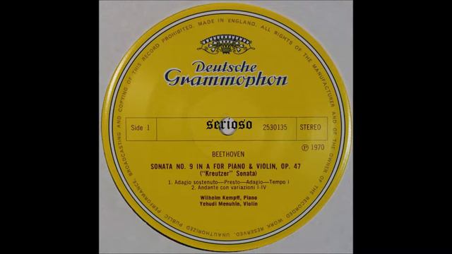 Beethoven, Violin Sonata No 9 Kreutzer , Wilhelm Kempff, Piano and Yehudi Menuhin, Violin