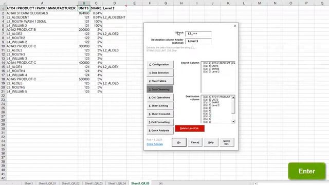 How to fragment multilevel columns inside Excel