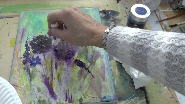 Как создать фон,  Гортензии ватными палочками. Paint hydrangea with cotton buds.