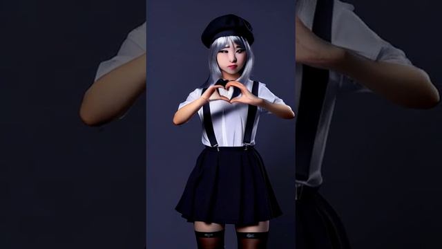 Японская девушка показывает жест сердца (AI video)