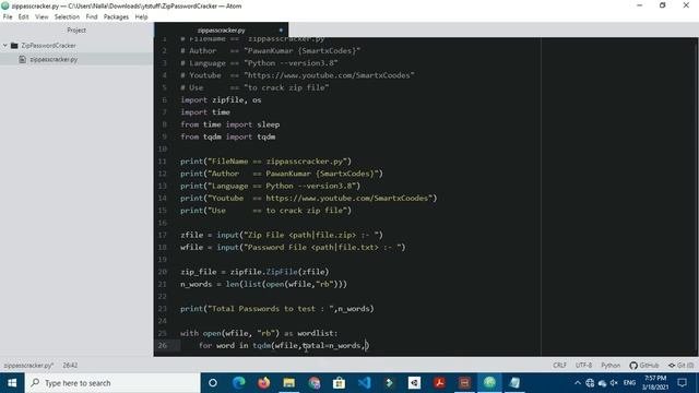 Zip password cracker in python . SmartxCodes