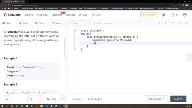 Leetcode : Valid Anagram C++ implementation and explanation