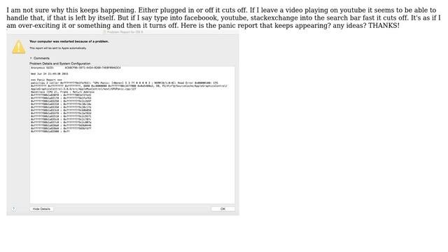 Apple: Macbook Pro Mid-2010 Randomly Cuts Off. Panic Report