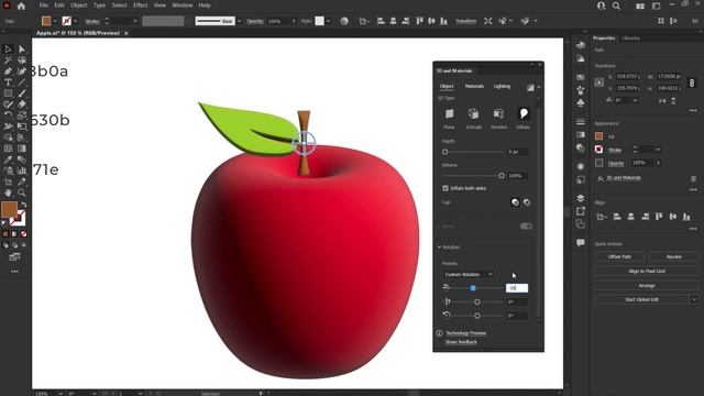 Create an Apple using 3D Effects in Illustrator | English Sub