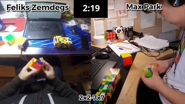 Feliks Zemdegs VS Max Park 2x2-7x7 Rubiks Cube Relay
