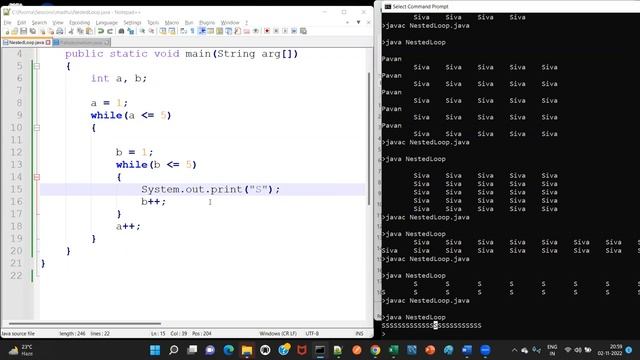 Java - Day 26 (in Telugu) - Nested Loops. Printing a few patterns using nested while loops.