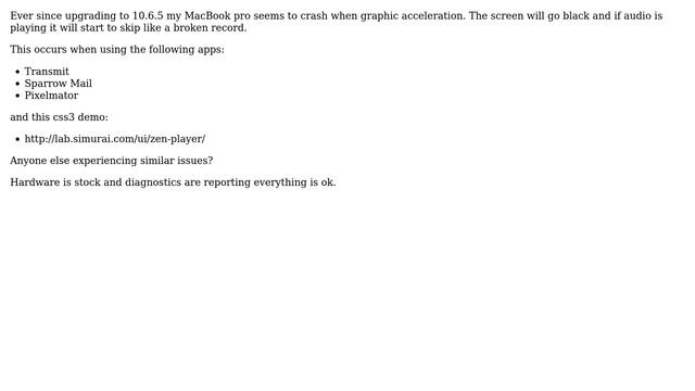 Apple: MacBook Pro (6,2 - Mid 2010) Crashes During Graphics Acceleration