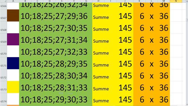 all combinations for lotto 6 out of 36 in total 6/36 Lotto Kombination Лото 6x36 Сумма 145 video 29