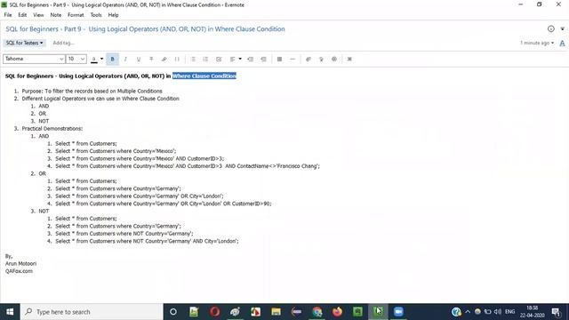 SQL - Part 9 - Using Logical Operators (AND, OR, NOT)