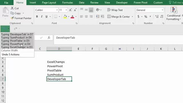 How to use Undo Redo Buttons in Excel