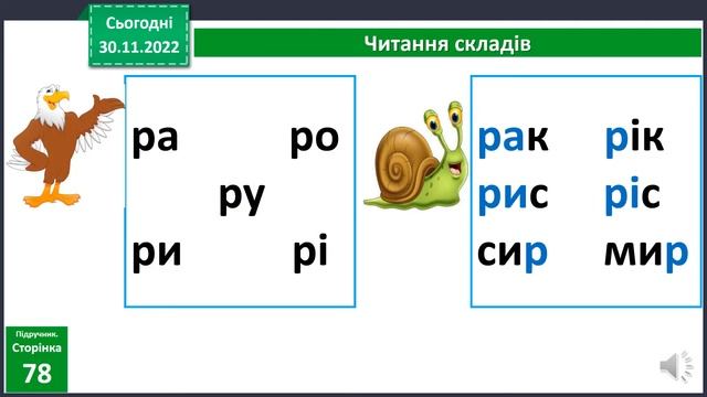 36 Урок "Звук [р] [р']. Буква р,Р (ер).Читання складів і слів з буквою."