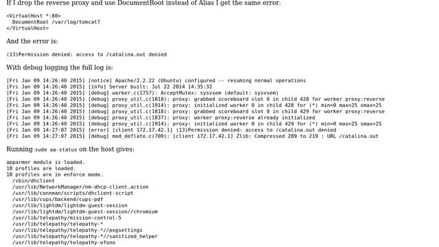 Apache reverse proxy with alias, permission denied