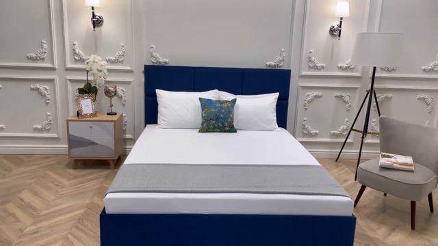 Кровать двуспальная с мягким изголовьем 160х200 темно-синяя Ами
