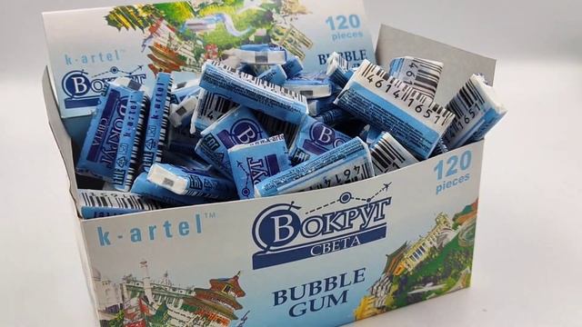 Жевательная резинка ВОКРУГ СВЕТА(блок 120 шт по 2,5гр)Жевачки ассорти тутти-фрутти, мята + вкладыши