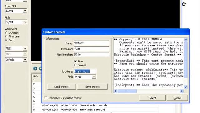 SUBTITLE WORKSHOP : Convert a subtitle to WebVTT