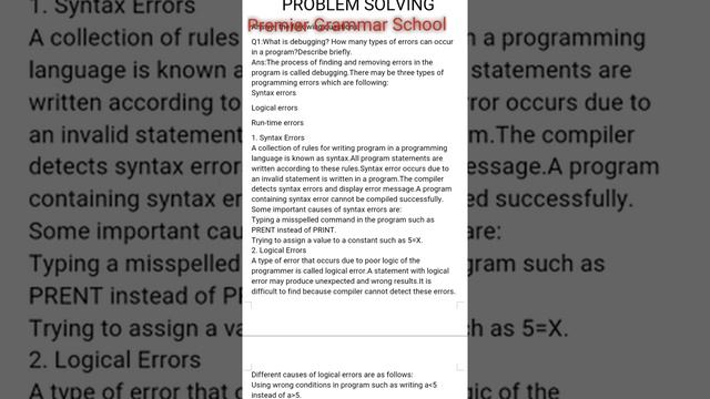 Types of Errors| Syntax Error| Run Time Error | Logical Error