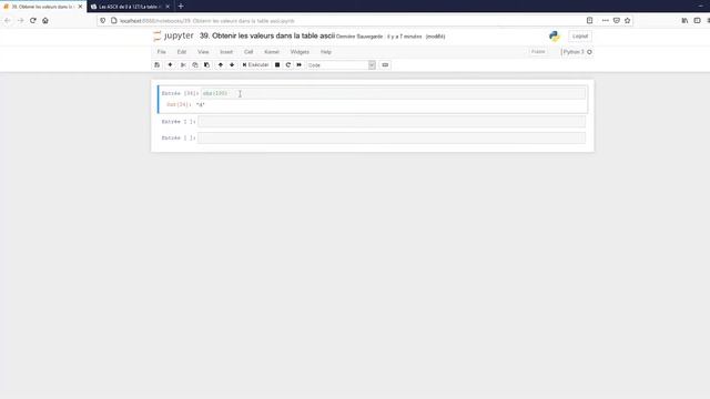Algorithme - 39. Obtenir les valeurs dans la table Ascii Python