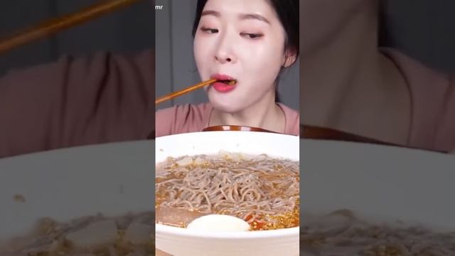 Spicy korean fried noodle soup