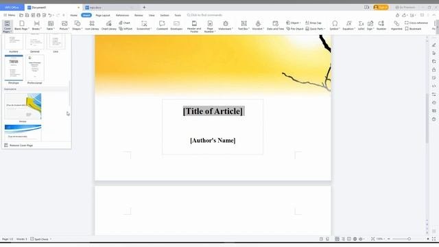 How to insert in cover pages wps office writer | how to create front page in wps office