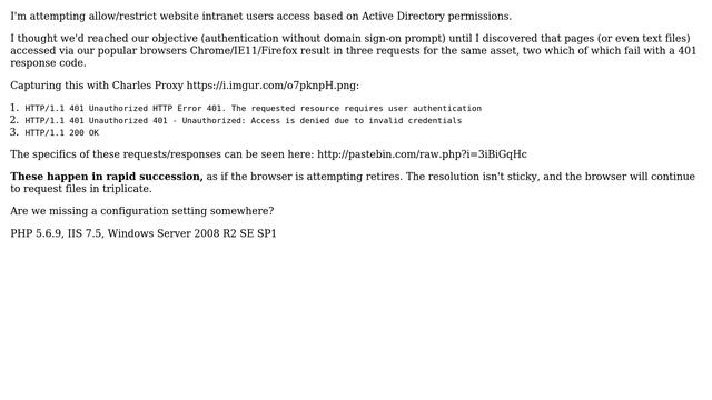 How to resolve 401 Unauthorized failures on intranet pages with IIS and Active Directory?