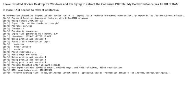 GIS: Extracting OSRM PBF file using Docker osrm/osrm-backend image?