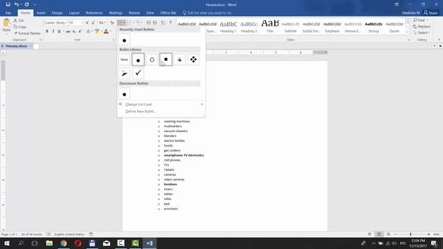 How To Create Bulleted Or Numbered List In Word 2016
