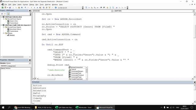 Excel VBA Introduction Part 58.31 - SQL for Excel Files - Split a Table into Separate Sheets