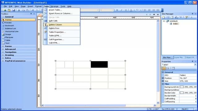 WYSIWYG Web Builder Меню Table Таблица