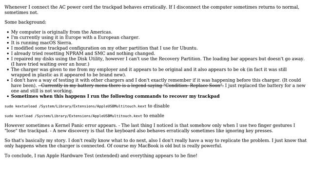 Apple: Trackpad On MacBook Pro 8,2 (15'' Early 2011) Goes Crazy On Power