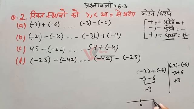 class 6 maths chapter 6 पूर्णांक exercise 6.3 । NCERT in Hindi । CBSE । RBSE