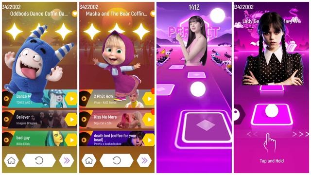 Oddbods Pogo vs Masha and the Bear vs Lisa vs Wednesday Addams | Tiles Hop EDM Rush