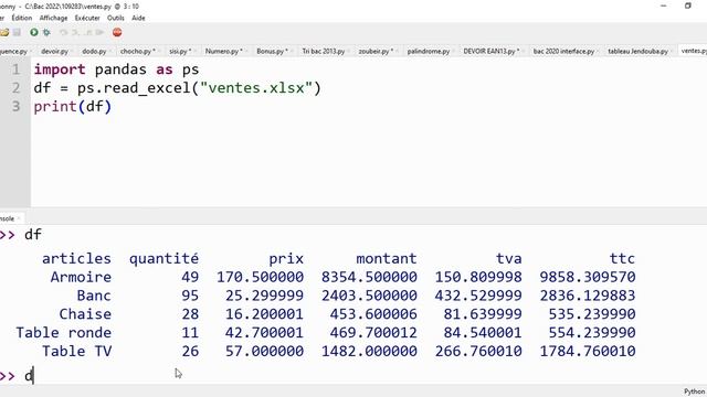 Exportation excel et csv Bac Eco